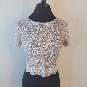 Victoria’s Secret Sheer Lace Crop Top Open Back Coquette Cottagecore M NWOT